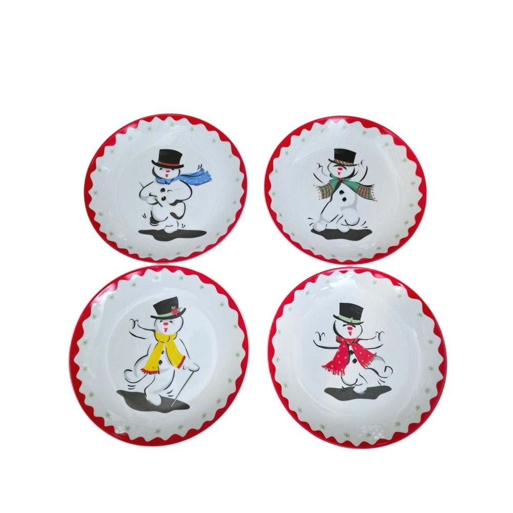 Christmas Snowman Dessert / Salad Plates, 4PC Appetizer Snack Tableware Set
